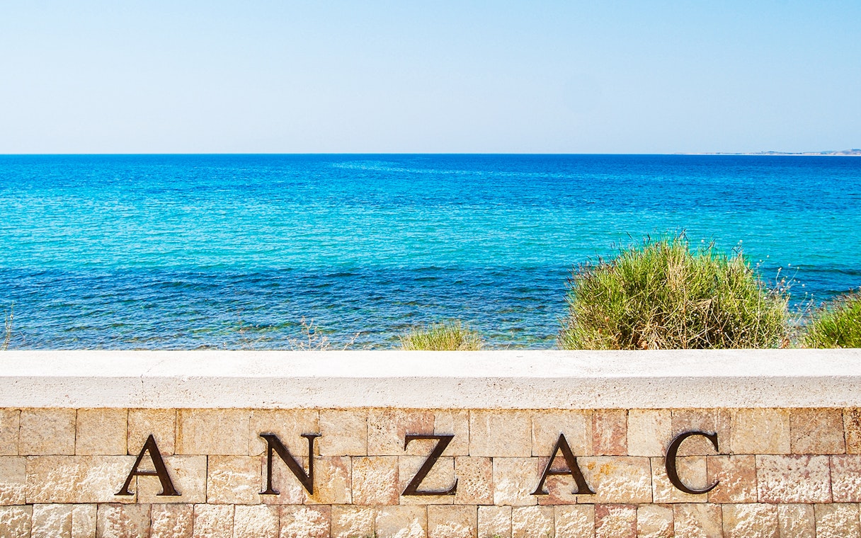 ANZAC Cove memorial wall overlooking the sea on Gallipoli Peninsula.