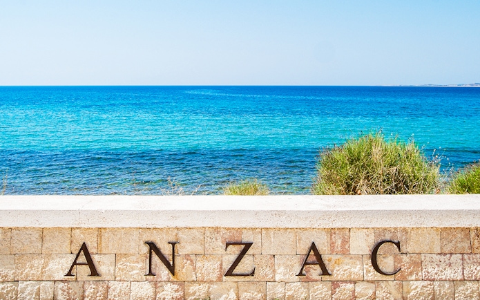 ANZAC Cove memorial wall overlooking the sea on Gallipoli Peninsula.