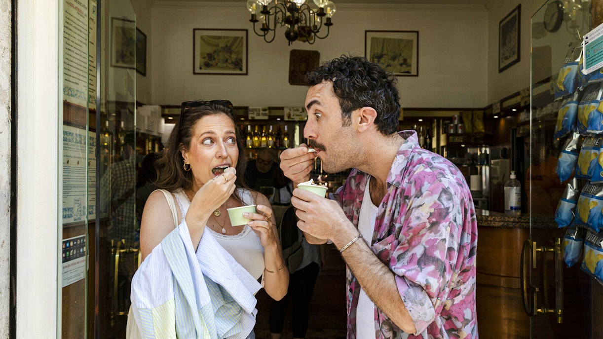 Two people enjoying ice cream