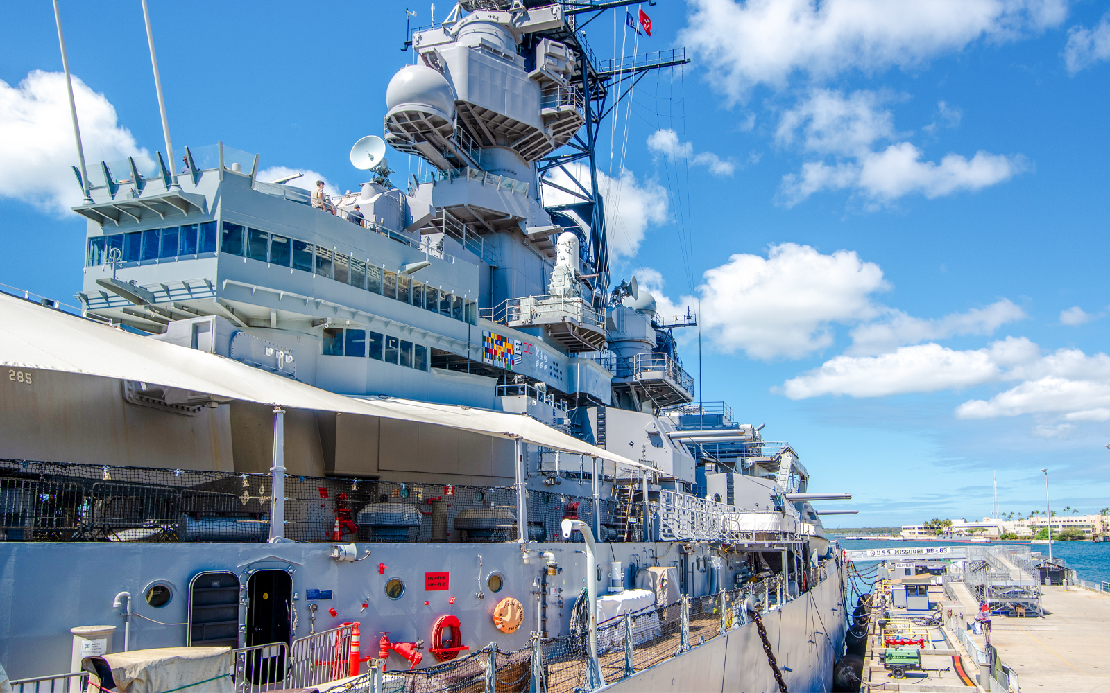 USS Missouri Battleship docked at Pearl Harbor Memorial, Hawaii.