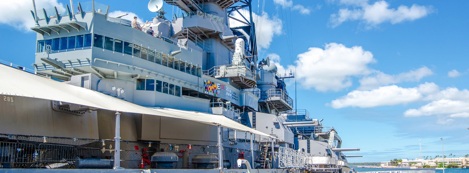 USS Missouri Battleship docked at Pearl Harbor Memorial, Hawaii.