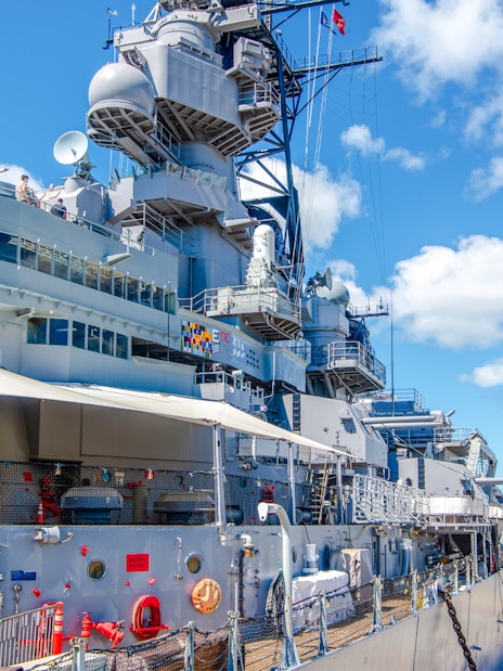 USS Missouri Battleship docked at Pearl Harbor Memorial, Hawaii.