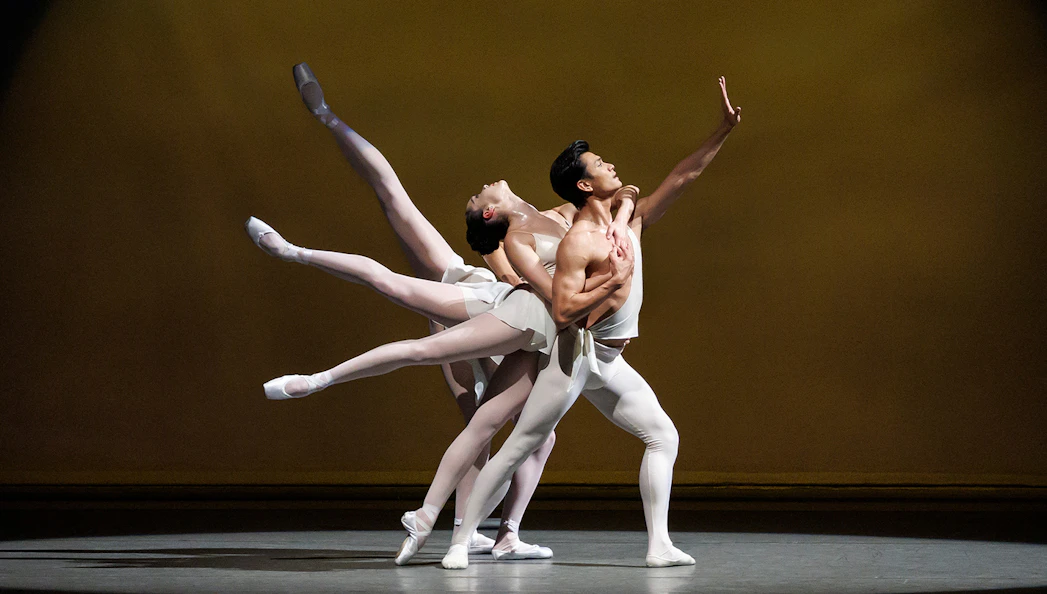 Dancers performing a ballet routine at New York City Ballet.