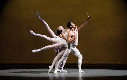 Dancers performing a ballet routine at New York City Ballet.