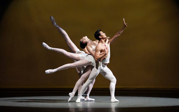 Dancers performing a ballet routine at New York City Ballet.