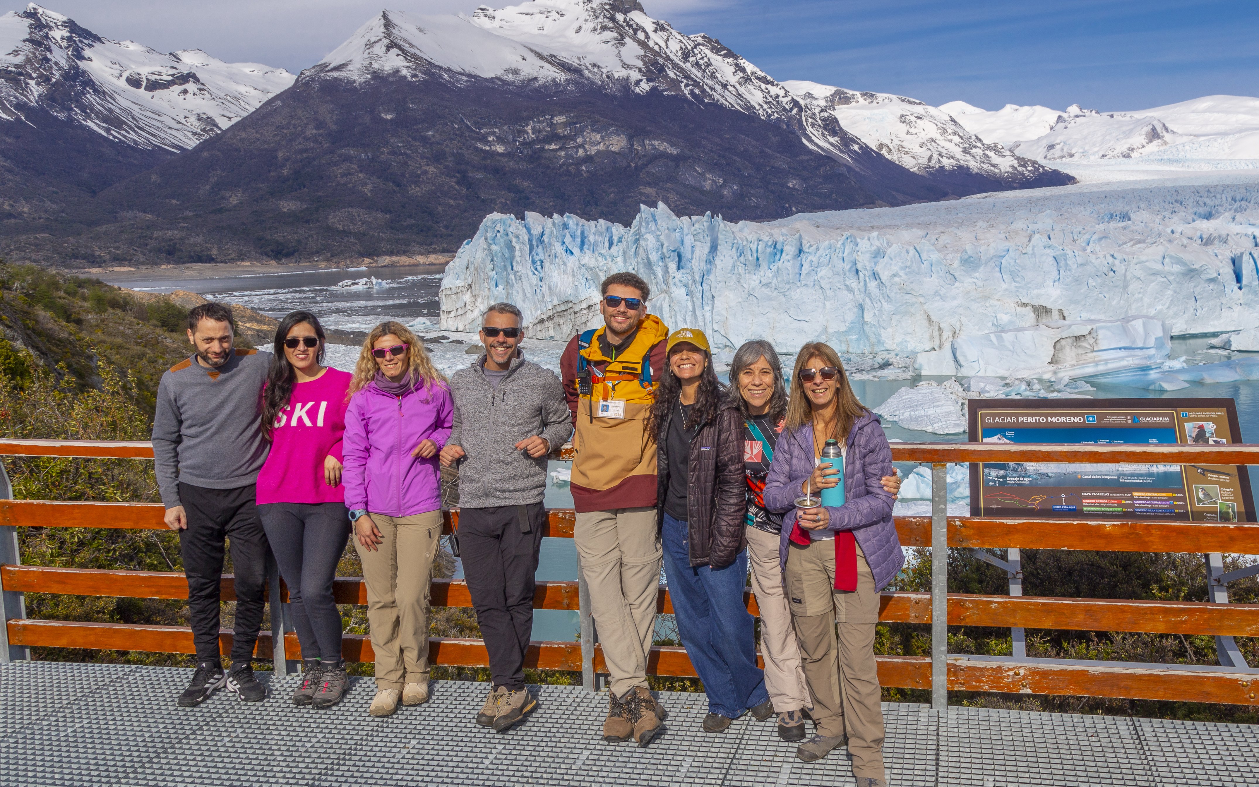 Tourists with guide on Perito Moreno boardwalk during Spirit of the Glaciers tour.