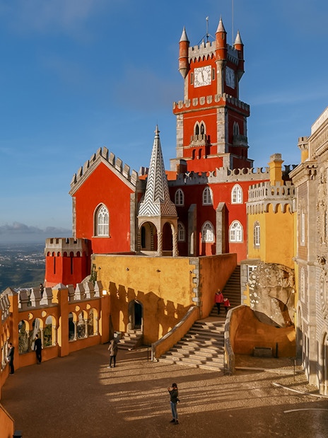 National Palace of Pena in Sintra with colorful towers and scenic views.