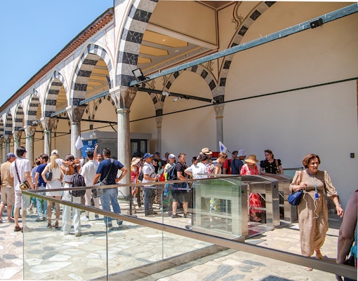 Visitors queuing for tickets at Topkapi Palace entrance, Istanbul.