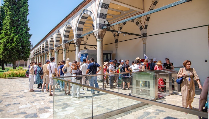 Visitors queuing for tickets at Topkapi Palace entrance, Istanbul.