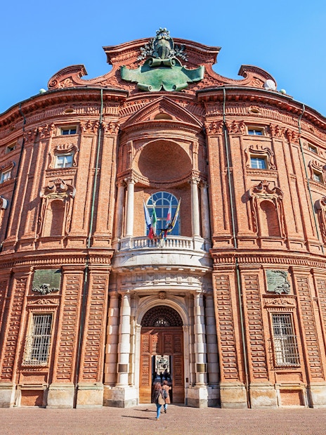 Baroque facade of Palazzo Carignano in Turin, Italy, part of the Turin City Royal Pass.