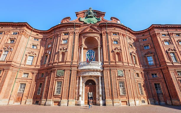 Baroque facade of Palazzo Carignano in Turin, Italy, part of the Turin City Royal Pass.
