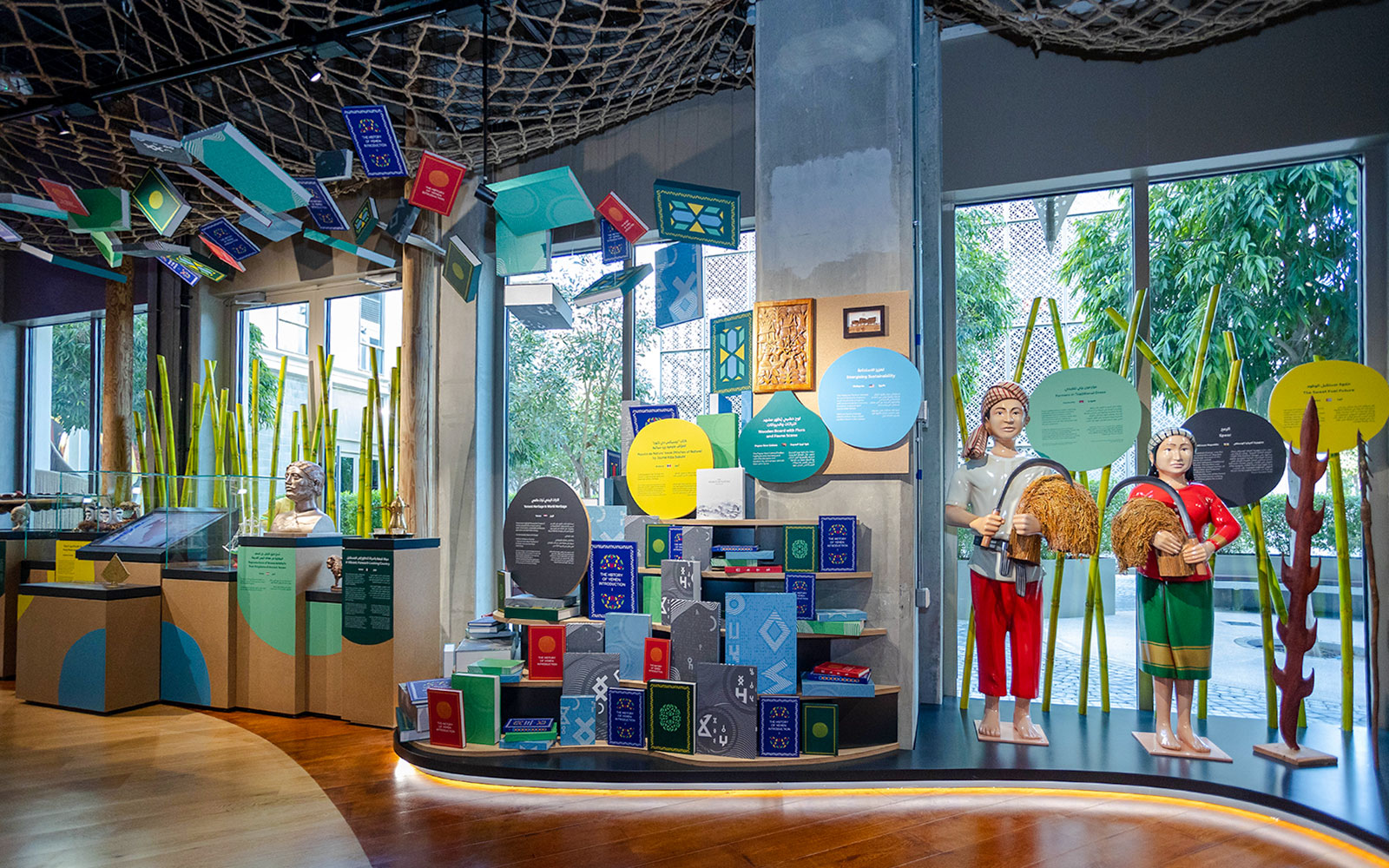 Exhibit featuring cultural artifacts and statues at Expo City Dubai.