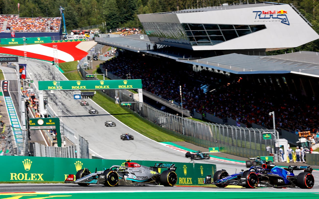 Formula 1 cars racing at the Austrian Grand Prix, Red Bull Ring, Spielberg.