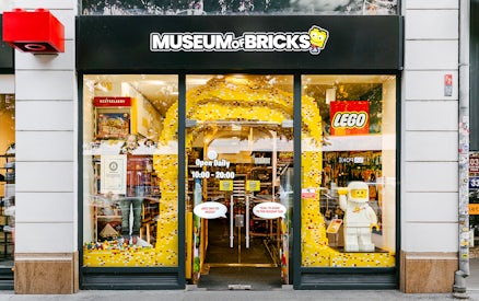 Museum of Bricks entrance with LEGO displays and opening hours.