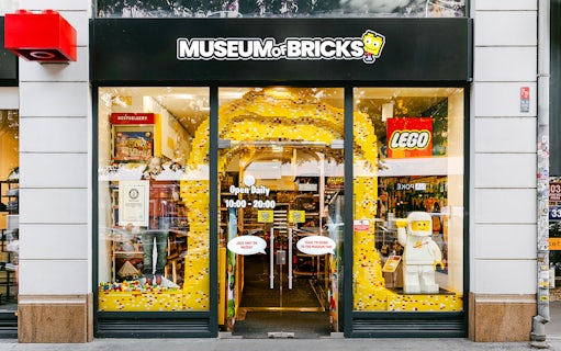 Museum of Bricks entrance with LEGO displays and opening hours.