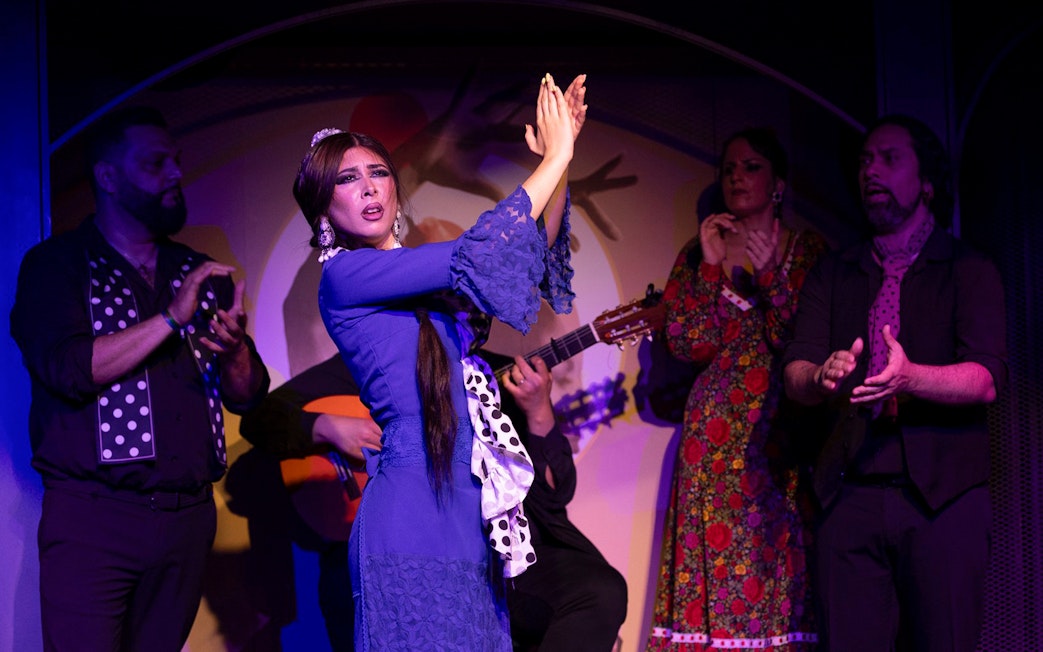 Flamenco dancer performing at El Duende by Tablao Cordobes Flamenco Show in Barcelona.