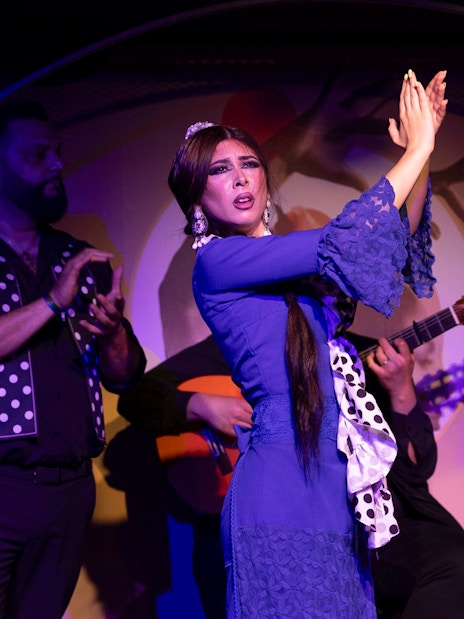 Flamenco dancer performing at El Duende by Tablao Cordobes Flamenco Show in Barcelona.
