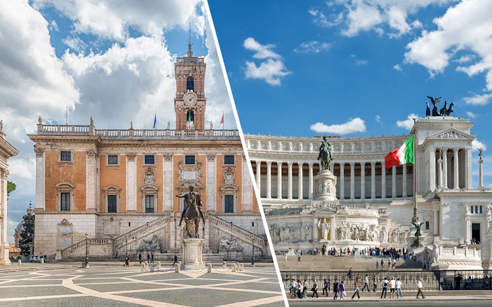 Capitoline Museums and Altare della Patria in Rome, featuring iconic architecture and statues.