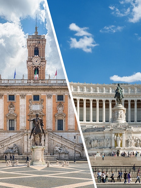 Capitoline Museums and Altare della Patria in Rome, featuring iconic architecture and statues.