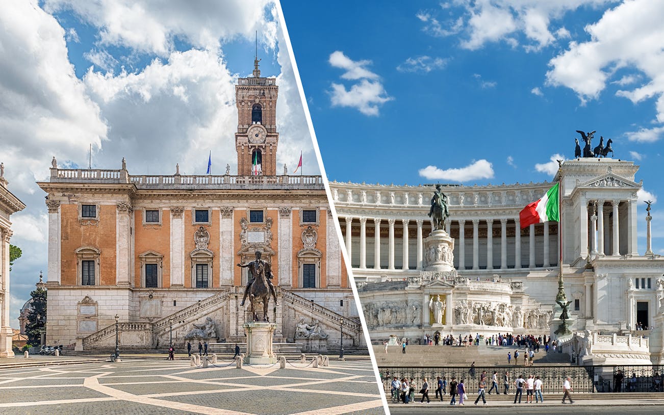 Capitoline Museums and Altare della Patria in Rome, featuring iconic architecture and statues.