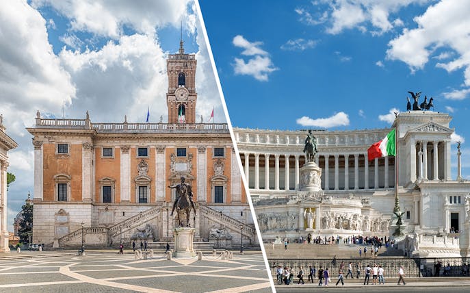 Capitoline Museums and Altare della Patria in Rome, featuring iconic architecture and statues.