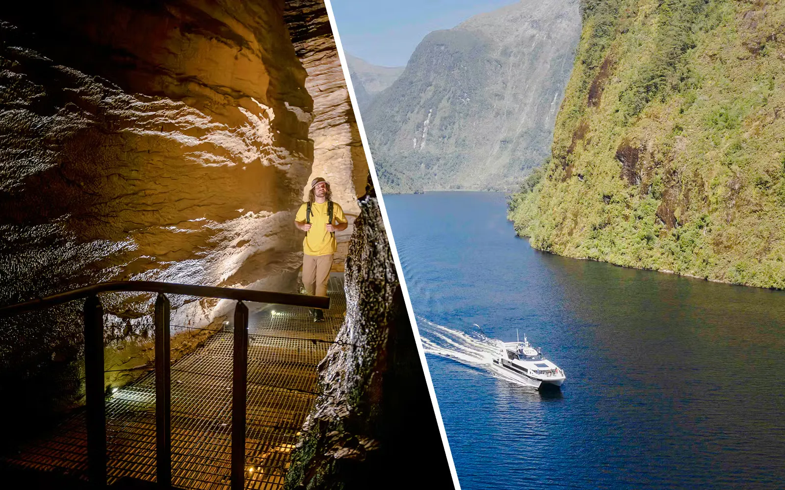 Te Anau Glowworm Caves exploration and Doubtful Sound cruise in New Zealand.