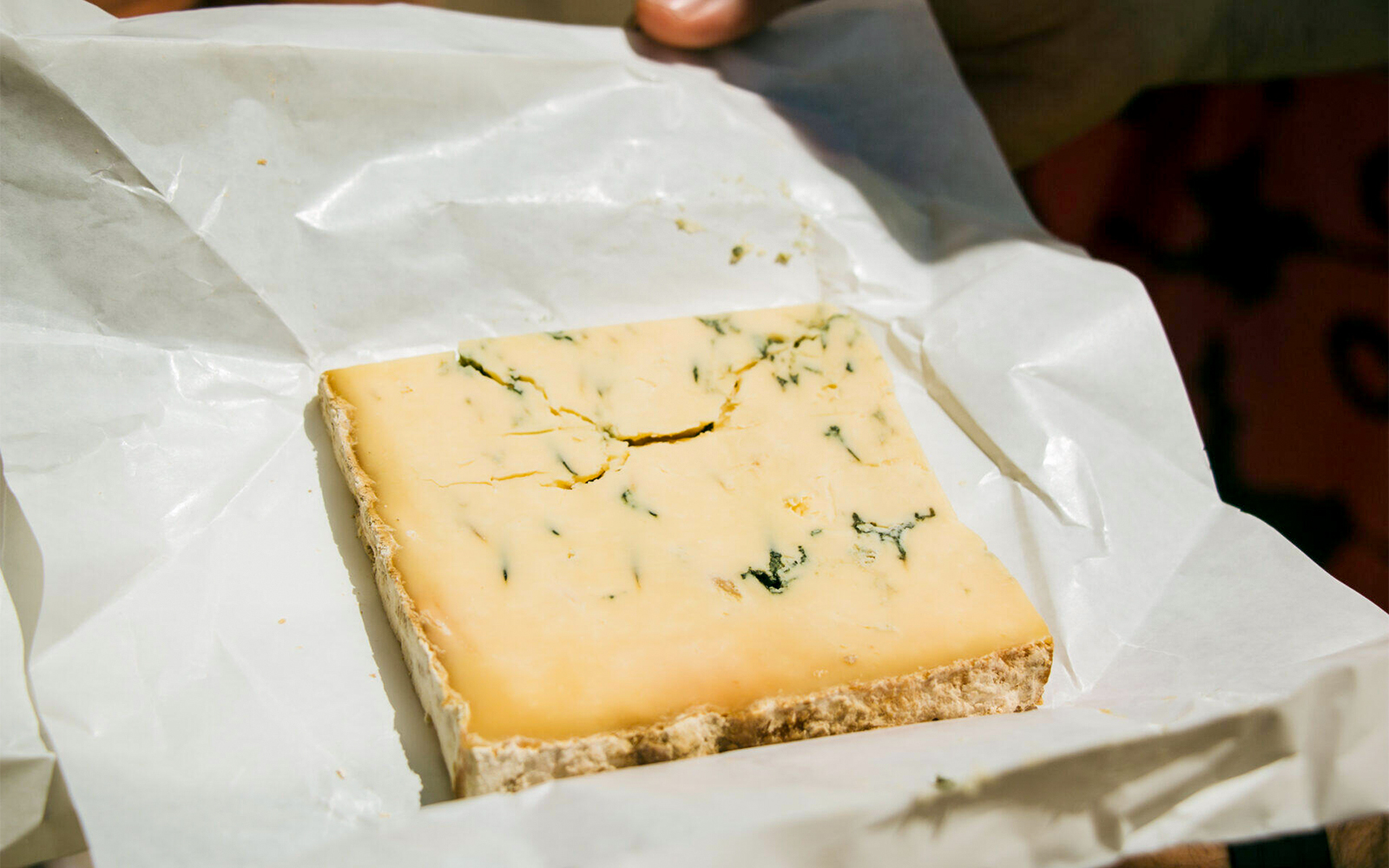Cheese sample from Borough Market on London food tour.