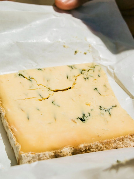 Cheese sample from Borough Market on London food tour.