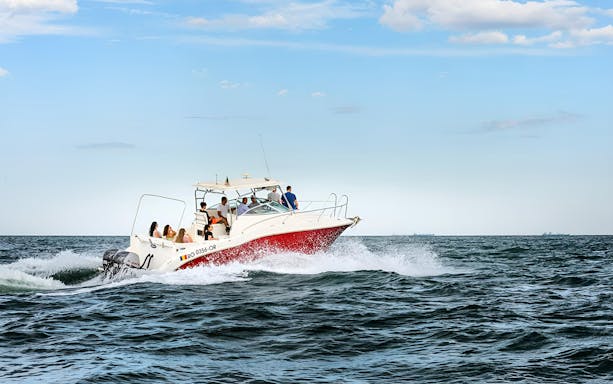 Boat trip on the Black Sea during Constanta walking tour.