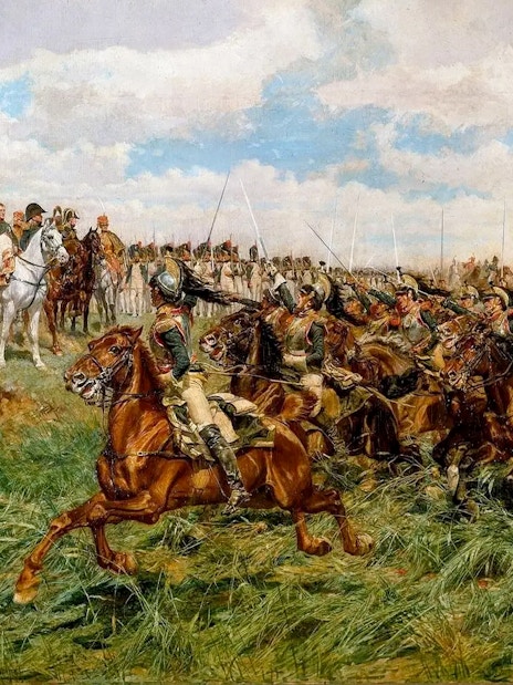 Napoleonic cavalry charge painting at The Met Museum, New York, featured in pre-orientation tour.