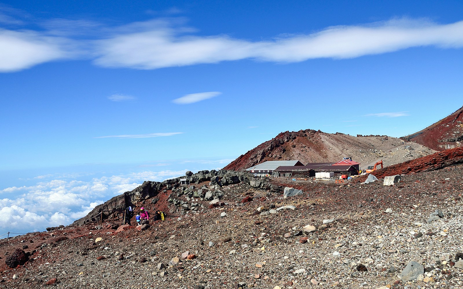 The mountain huts on the Summit, Mt. Fuji. Fujinomiya Trail.