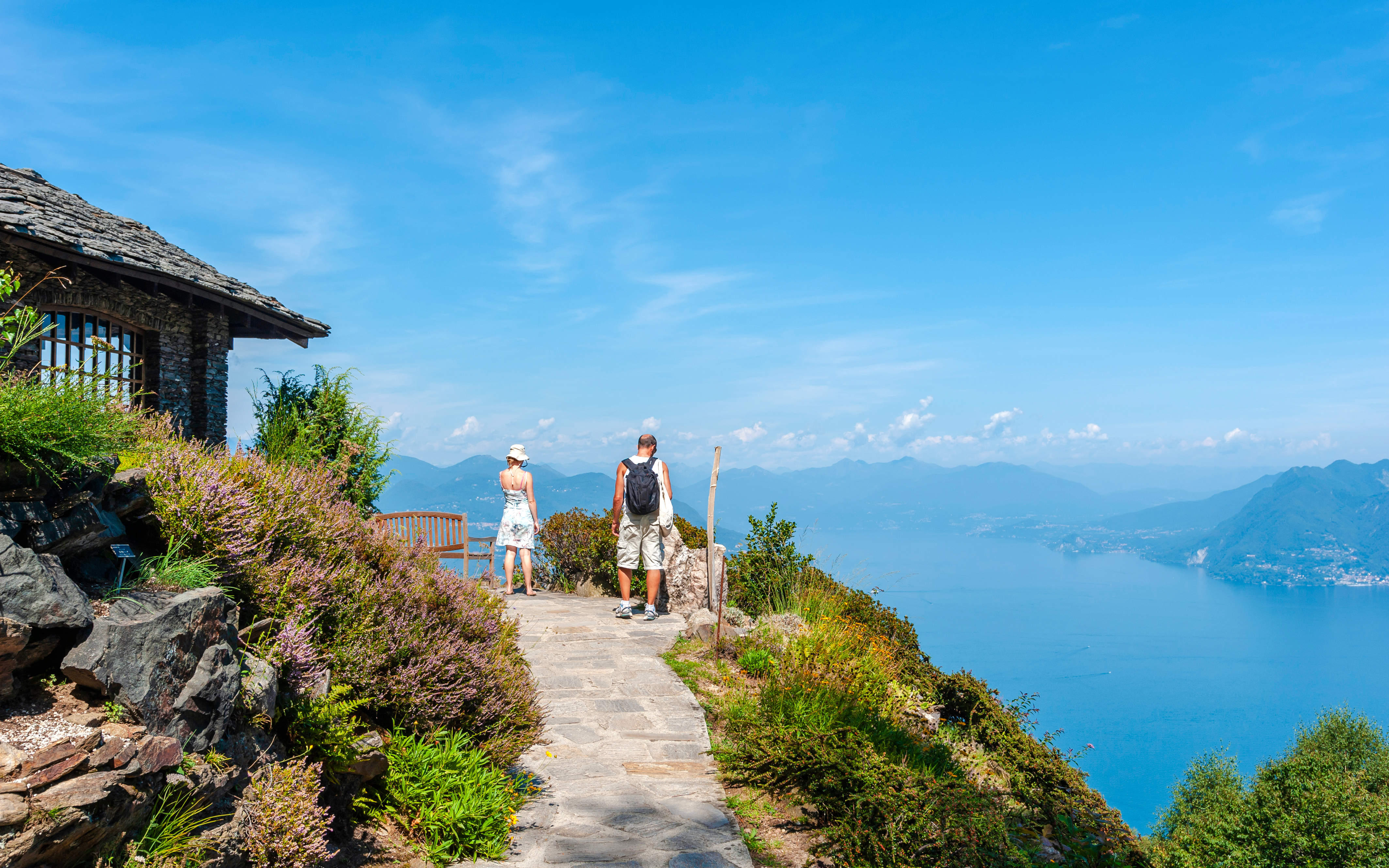 View of Lake Maggiore from the Giardino Botanico Alpinia near Stresa