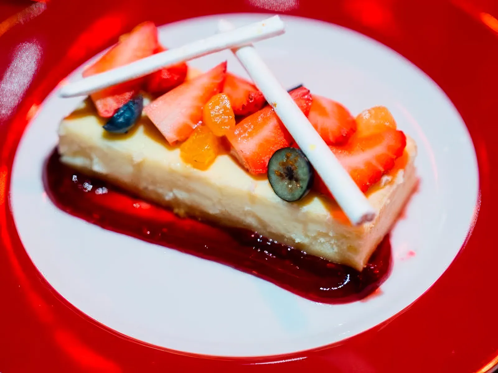 Cheesecake with fresh fruit served at Rojo Tango Show Dinner in Buenos Aires.