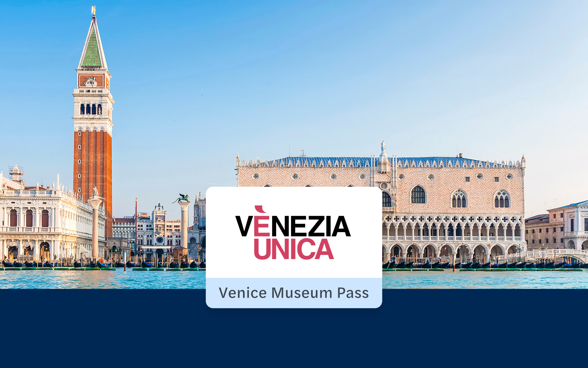 Doge's Palace and St. Mark's Campanile viewed from the canal in Venice.