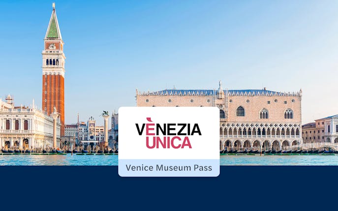 Doge's Palace and St. Mark's Campanile viewed from the canal in Venice.