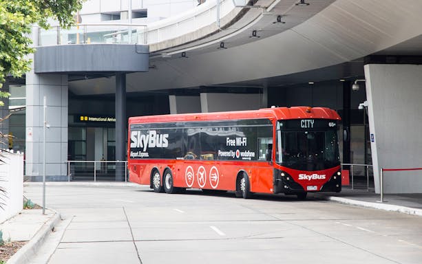 SkyBus at Avalon Airport for transfer to Werribee.