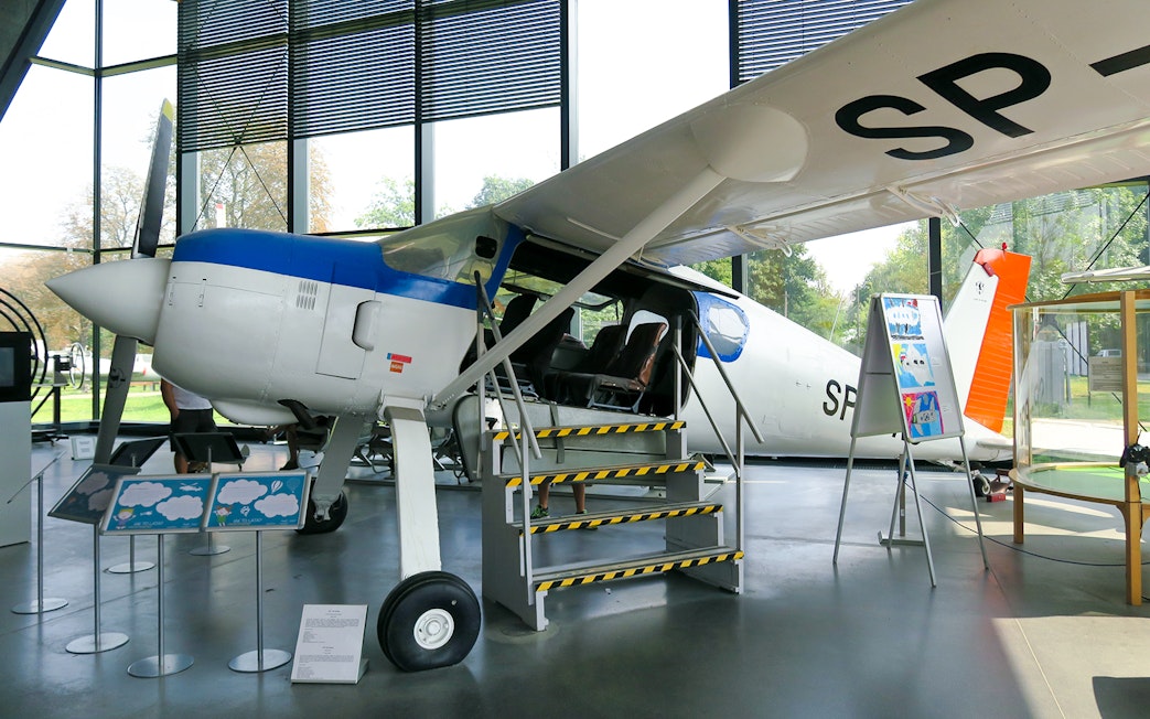 Aircraft exhibit inside Polish Museum of Aviation, Krakow.