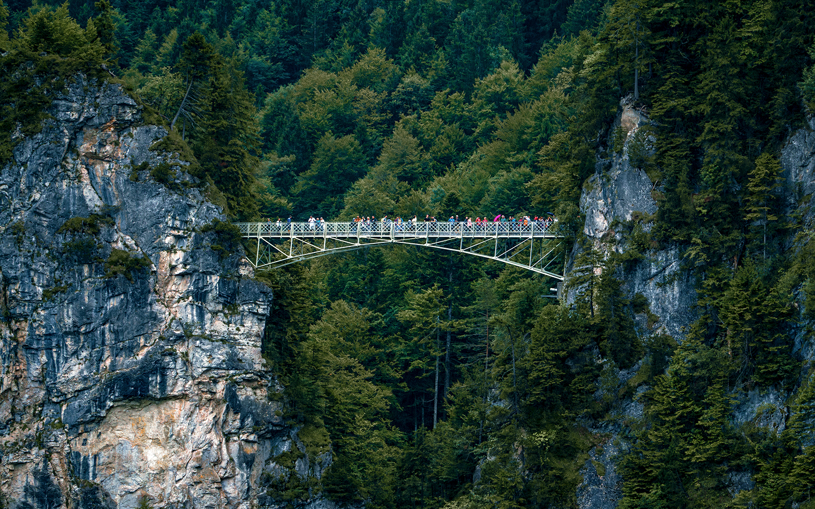 Marienbrücke bridge spanning a forested gorge in Bavaria, Germany.