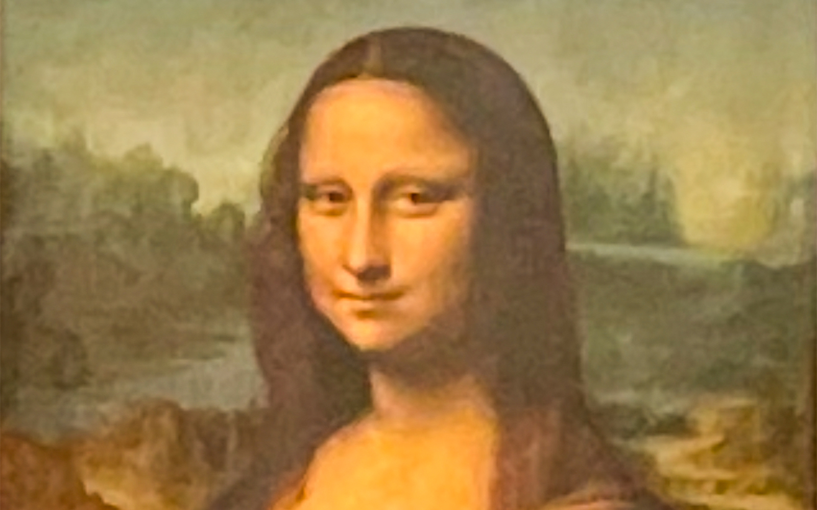 Mona Lisa painting displayed at the Louvre Museum in Paris, France.