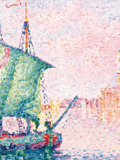 Sailboat on Venice waters with San Giorgio Maggiore in the background, The Pink Cloud by Paul Signac.