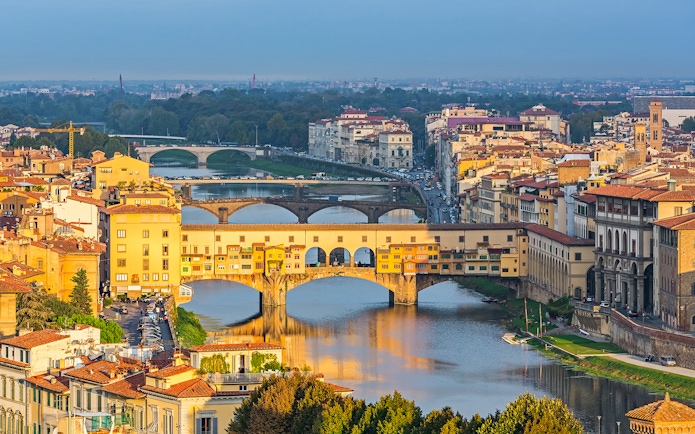 Ponte Vecchio over the Arno River in Florence during a walking tour.