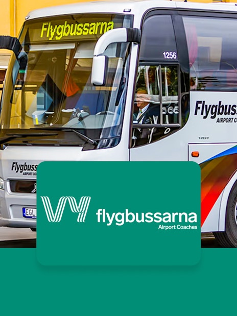 Flygbussarna airport coach at Stockholm Arlanda Airport terminal.
