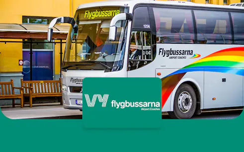 Flygbussarna airport coach at Stockholm Arlanda Airport terminal.