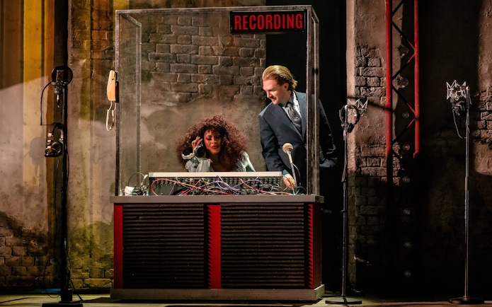 Recording studio scene from Westend's "I'm Every Woman" stage performance.