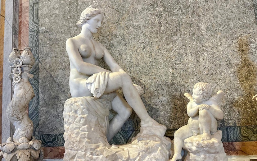 Marble statue of Venus and Cupid at Borghese Gallery, Rome.