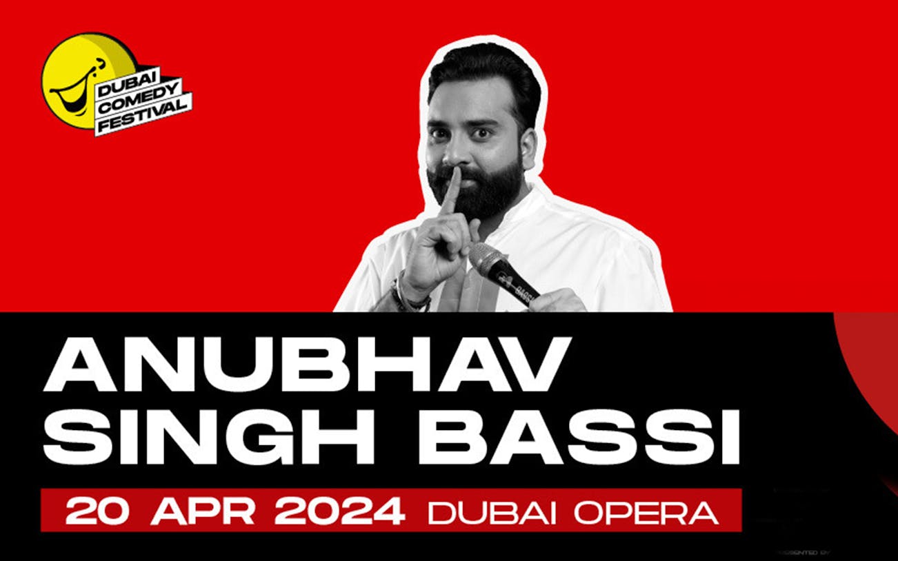 Anubhav Singh Bassi performing at Dubai Opera on April 20, 2024, part of Dubai Comedy Festival.
