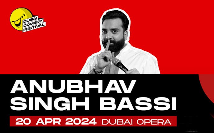 Anubhav Singh Bassi performing at Dubai Opera on April 20, 2024, part of Dubai Comedy Festival.