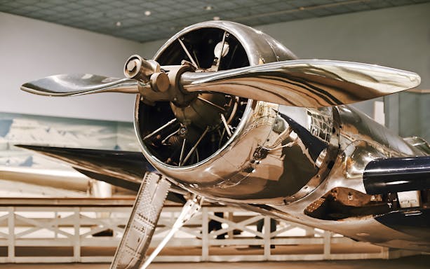 Close-up of a vintage aircraft propeller at Smithsonian's National Air and Space Museum.