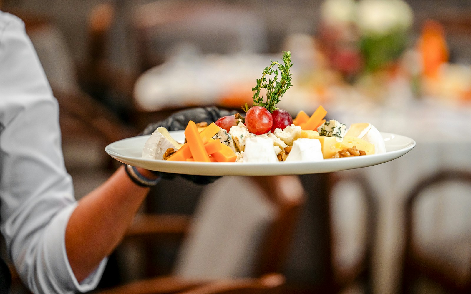Formaela cheese platter with grapes and herbs in Arachova Village.