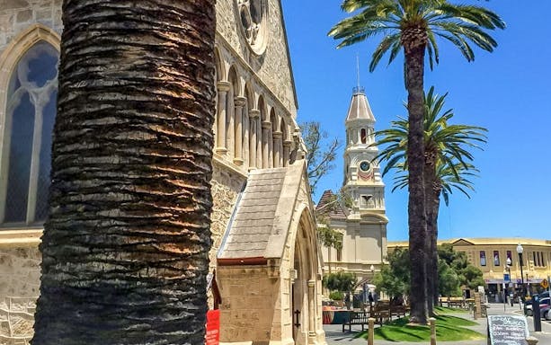 Historic church and clock tower in Fremantle, seen on a 4-hour guided city tour of Perth & Fremantle.